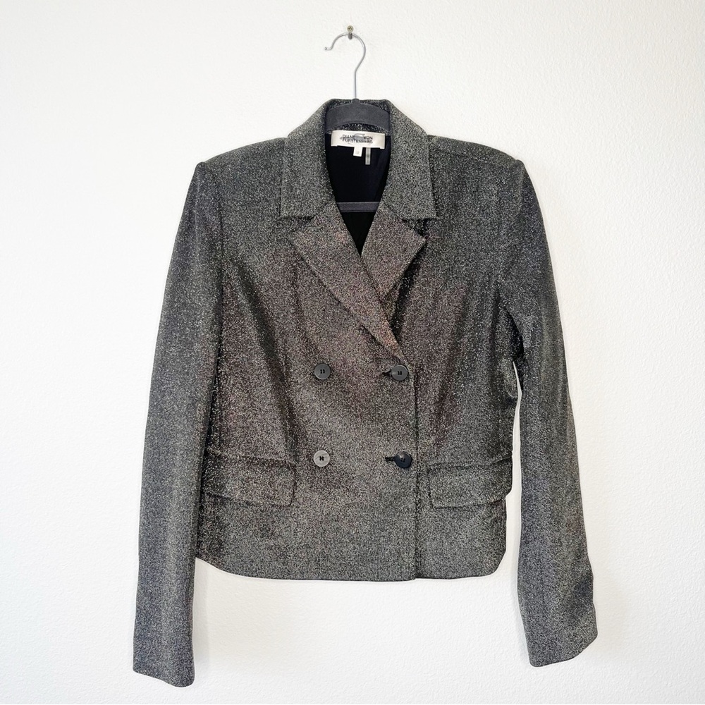 Diane Von Furstenberg Metallic Double Breasted Blazer Size 12 Office Luxury